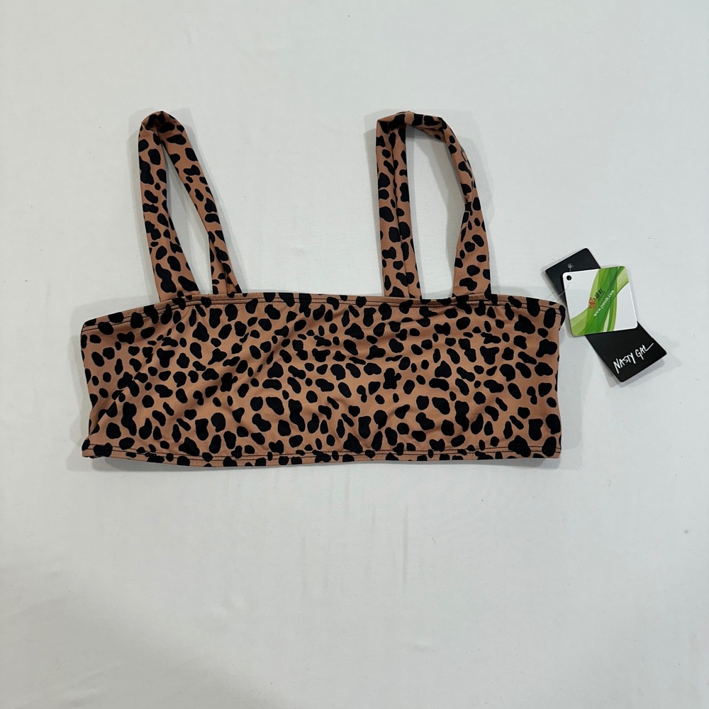 Nasty Gal Stuck in the Meow-ment Bikini Top Womens 8 Tan Leopard Print
